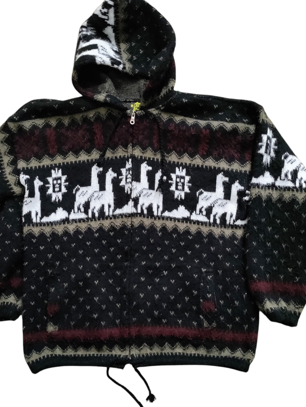 VTG Tejidos Ruminahui Alpaca Wool Full Zip Hooded Jacket Aztec Tribal Pockets